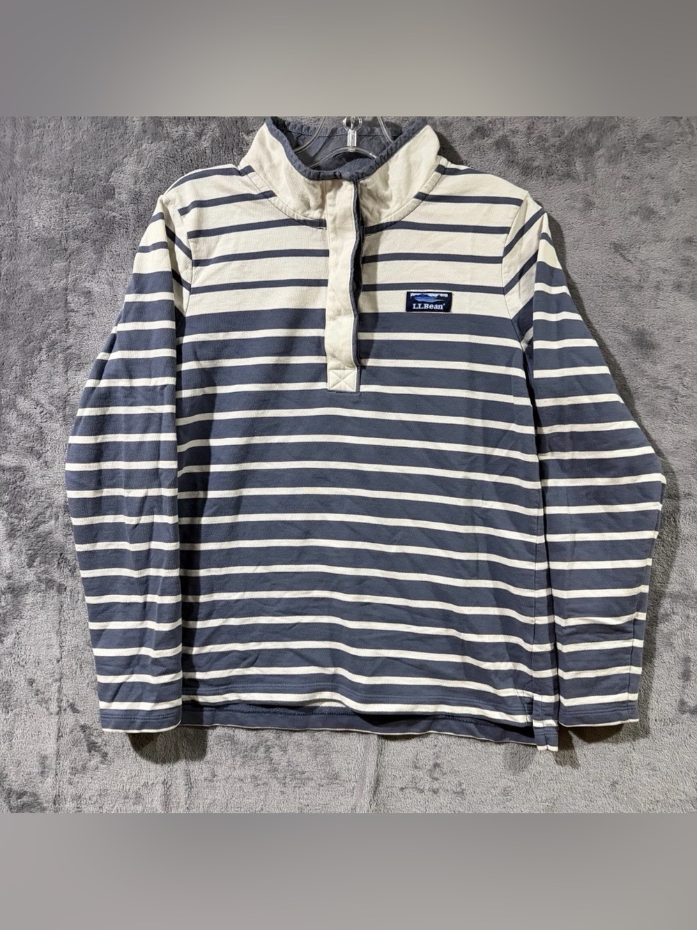 L.L. Bean Blue White Striped Mock Neck Button Pullover Sweater Women’s Sz Small